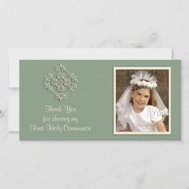 Sage Green Religious Thank You Photo Card (Front)