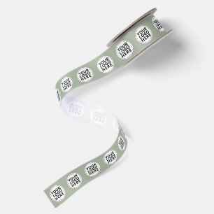 Sage Green Repeating Business Logo Satin Ribbon