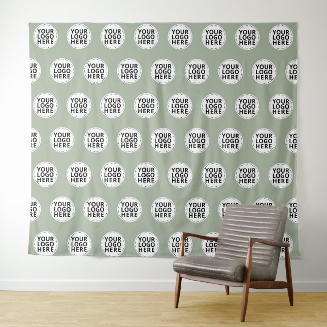 Sage Green Repeating Business Logo Tapestry (In Situ (Horizontal))