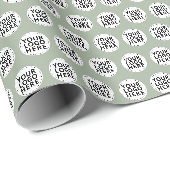 Sage Green Repeating Business Logo Wrapping Paper (Roll Corner)
