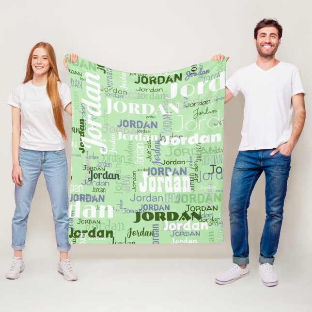 Sage Green Repeating Name Pattern Modern Fleece Blanket (In Situ)