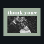 Sage Green Retro Bold Typography Wedding Thank You Postcard<br><div class="desc">Send thank you with this customizable photo thank you postcard. It features retro bold typography and heart overlay. This sage green thank you card will be perfect for a variety of events,  such as weddings and graduations. Personalize by adding your favourite horizontal photos.</div>