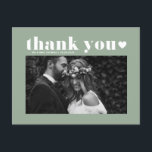 Sage Green Retro Bold Typography Wedding Thank You Postcard<br><div class="desc">Send thank you with this customizable photo thank you postcard. It features retro bold typography and heart overlay. This sage green thank you card will be perfect for a variety of events,  such as weddings and graduations. Personalize by adding your favourite horizontal photos.</div>