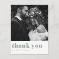Sage Green Retro Bold Typography Wedding Thank You
