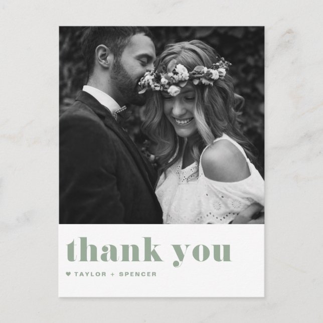 Sage Green Retro Bold Typography Wedding Thank You Postcard (Front)