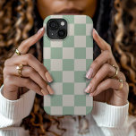 Sage Green Retro Check iPhone 15 Case<br><div class="desc">Trendy boho chequerboard print phone case in sage green and off-white colours. Use the design tools to add your own monogram,  name or other text,  or change the background colour to create a unique one of a kind device cover.</div>