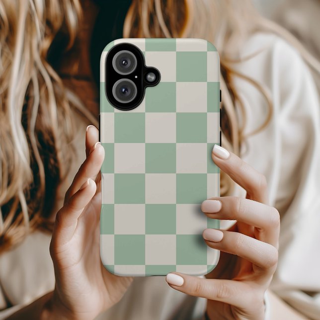 Sage Green Retro Check Case-Mate iPhone Case (Creator Uploaded)