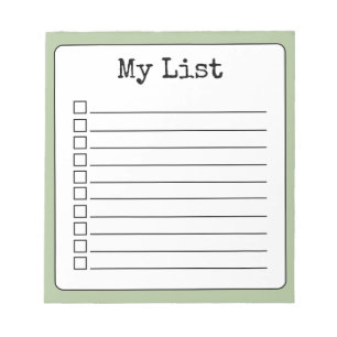 Sage Green Retro Custom Checklist Lined Notepad