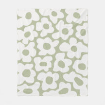 Sage Green Retro Groovy Baby Flowers Pattern