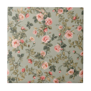 Sage Green Retro Maximalist Floral Tile