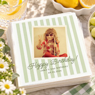 Sage Green Retro Photo Birthday Party decor Chic Napkin