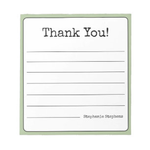 Sage Green Retro Thank You Your Name Lined  Notepad