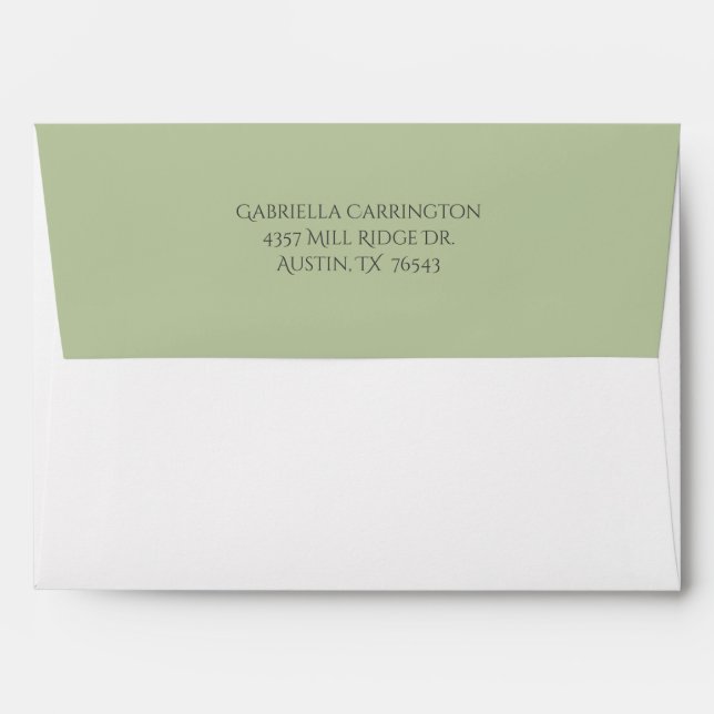 Sage Green Return Address Wedding Invitation Envelope (Back (Top Flap))