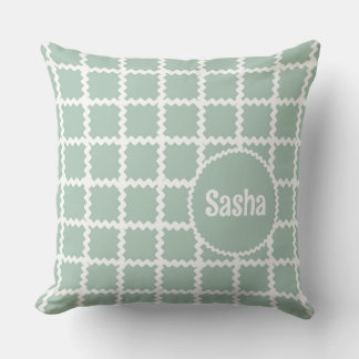 Sage Green Ric Rac Design for Girls with Name Throw Pillow