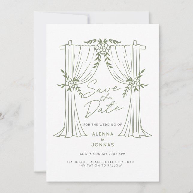 Sage Green Romance Save the Date Invitation (Front)