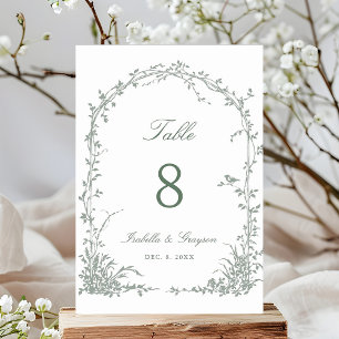 Sage Green Romantic Botanical Arch Garden Wedding Table Number