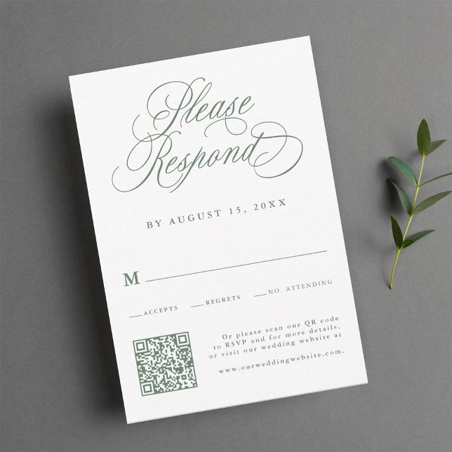 Sage Green Romantic Calligraphy Wedding QR Code  RSVP Card (Creator Uploaded)