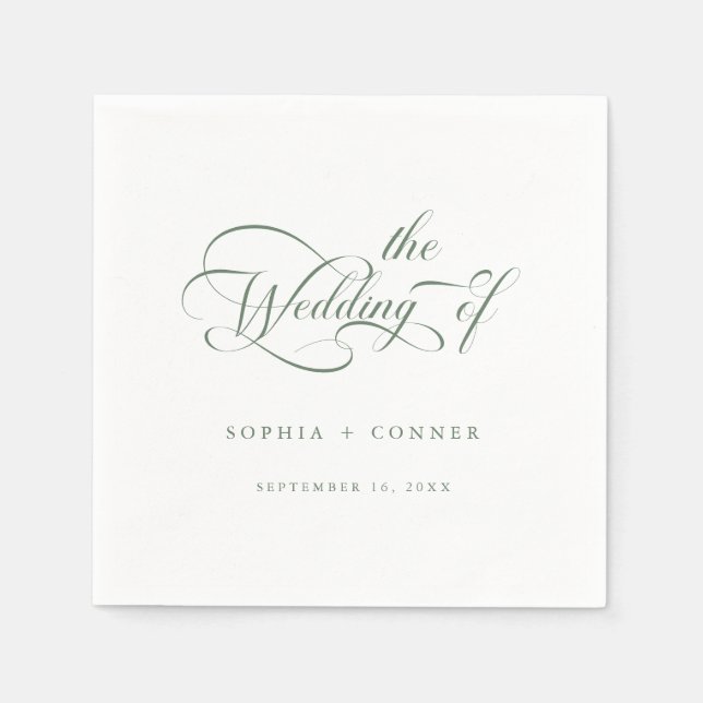 Sage Green Romantic Classy Calligraphy Wedding  Napkin (Front)