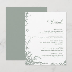 Sage Green Romantic Floral Garden Wedding Details Enclosure Card