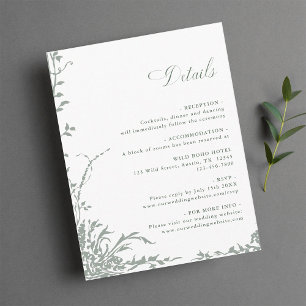 Sage Green Romantic Floral Garden Wedding Details Enclosure Card