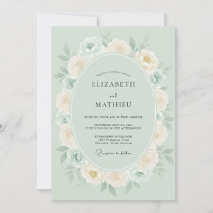 Sage Green Romantic Floral Garland Wedding Invitation