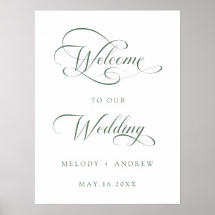 Sage Green Romantic Script Wedding Welcome Sign