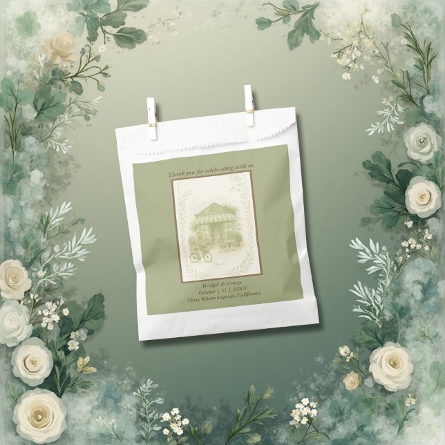 sage green romantic wedding outdoor café favour bag (Creator Uploaded)