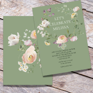 Sage Green Rose Blooms Invitation de douche nuptia