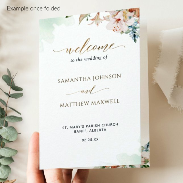 Sage Green Rose Floral Mariage programme de cérémo (Créateur téléchargé)