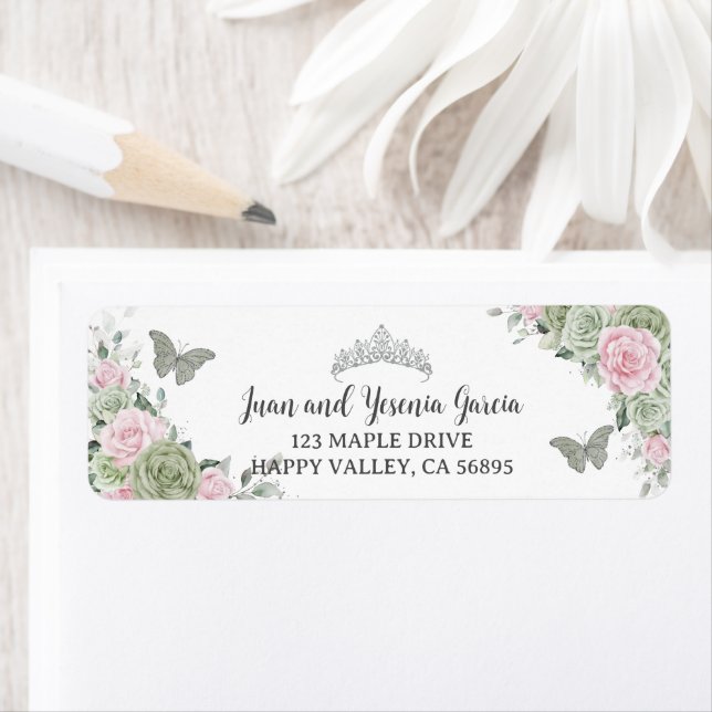 Sage Green Rose Floral Quinceanera Adresse de reto (En situation)