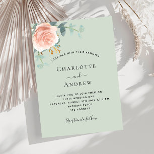 Sage green rose gold blush greenery wedding invitation