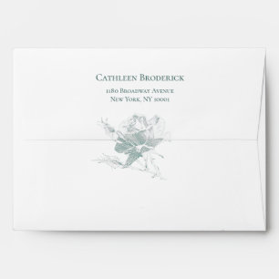 Sage Green Rose Minimalist Floral Wedding Envelope