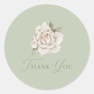 Sage Green Rose “Thank You” Wedding Classic Round Sticker