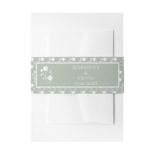 Sage Green Rose Wedding Invitation Belly Band
