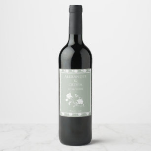 Sage Green Rose Wedding Wine Label