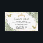 Sage Green Roses Floral Gold Quinceañera Reception Enclosure Card<br><div class="desc">Personalize these chic reception / details enclosure cards with your details easily and quickly,  simply press the customise it button to further re-arrange and format the style and placement of the text. (c) The Happy Cat Studio</div>