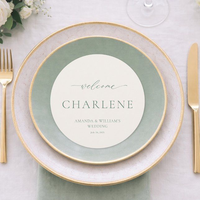 Sage Green Round Wedding Menu Card (Créateur téléchargé)