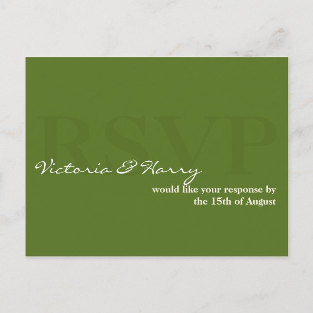 Sage green RSVP simple wedding response card (Front)