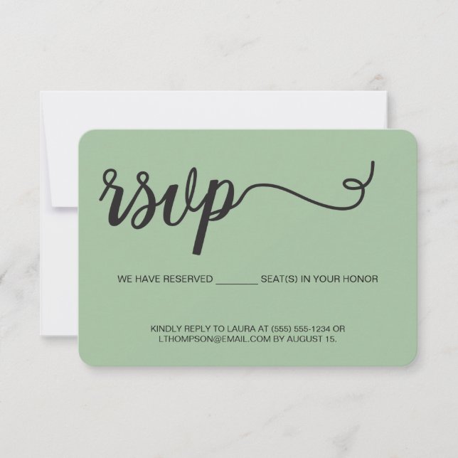 Sage Green RSVP without mailing Reserved Seat Card (Front)