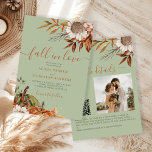 Sage green rust leaves boho floral fall wedding invitation<br><div class="desc">Modern rustic watercolor floral botanical boho flowers, pumpkin, foliage, and dried leaves making a chic autumn budget all in one online rsvp details wedding invitation with a trendy handwriting calligraphy script and earthy terracotta beige color palette on a soft sage green background. Personalize it with your photo and QR code...</div>