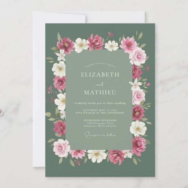 Sage Green Rustic Bloom Wedding Invitation (Front)