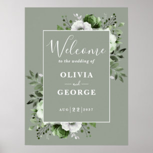Sage Green Rustic Boho Floral Mariage Affiche de b