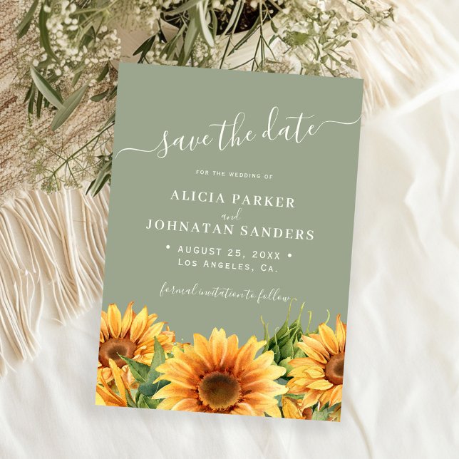 Sage green rustic boho floral summer wedding save the date (Creator Uploaded)