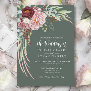 Sage Green Rustic Boho watercolor Floral Invitation
