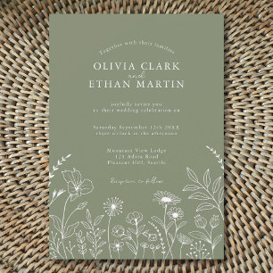 Sage Green Rustic Boho Wildflower Floral  Invitation
