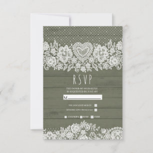 Sage Green Rustic Bois dentelle Ferme Mariage RSVP