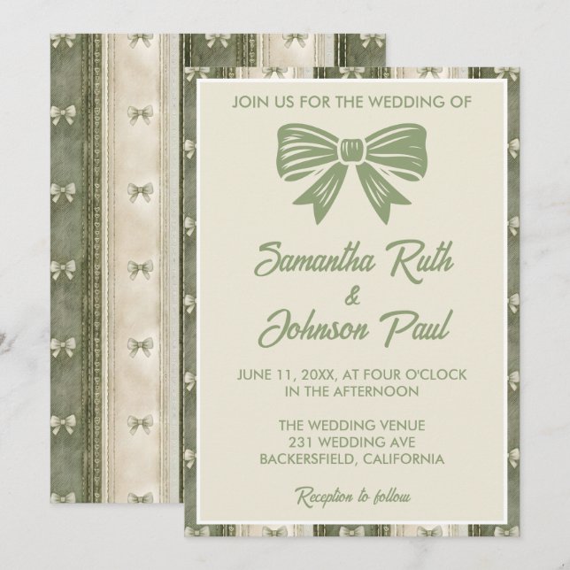 Sage Green Rustic Denim Wedding Invitation (Front/Back)