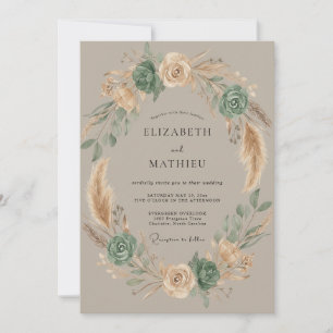 Sage Green Rustic Floral Wreath Wedding Invitation