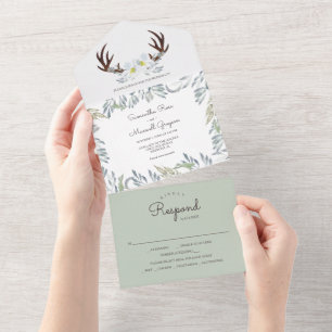 Sage Green Rustic Florals All In One Invitation