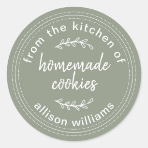 Sage Green Rustic Homemade Cookies Personalized  Classic Round Sticker